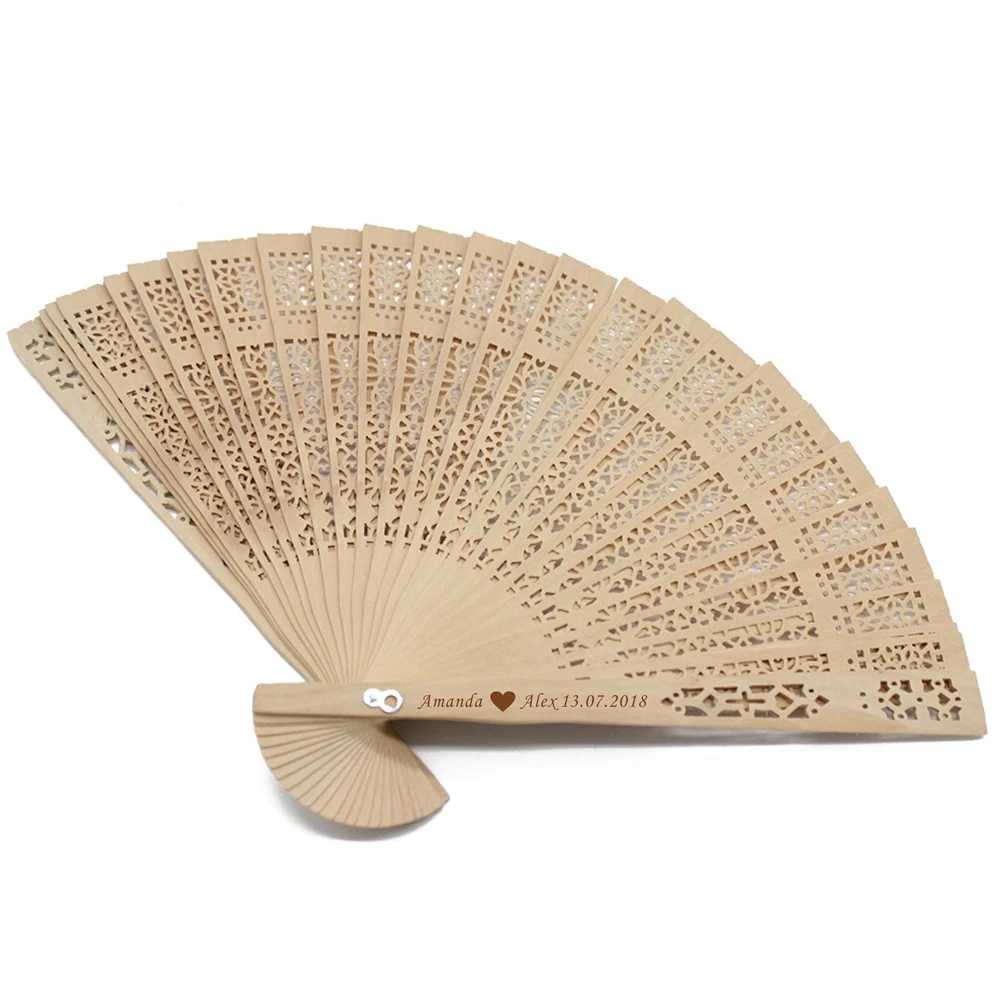 

40Pcs Personalized Engraved Wood Folding Hand Fan Wooden Fold Fans Customized Wedding Party Gift Decor Favors Organza bag