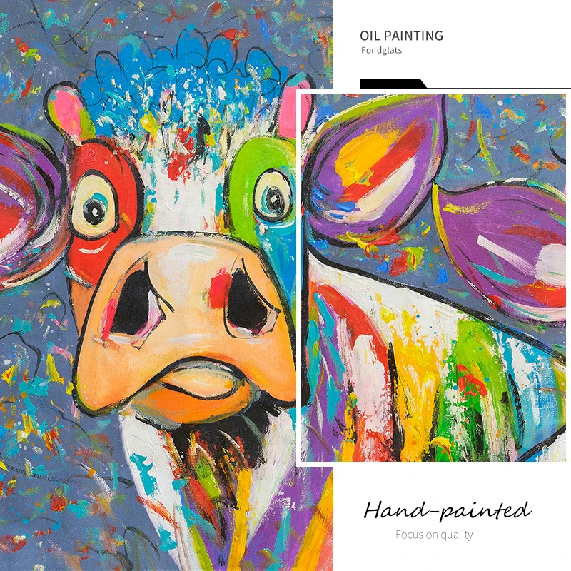 100% Hand Painted Oil Paintings Abstract Colorful Cow On Canvas Modern Wall Art Pictures For Living Room Home Decor Best Gift | Дом и сад