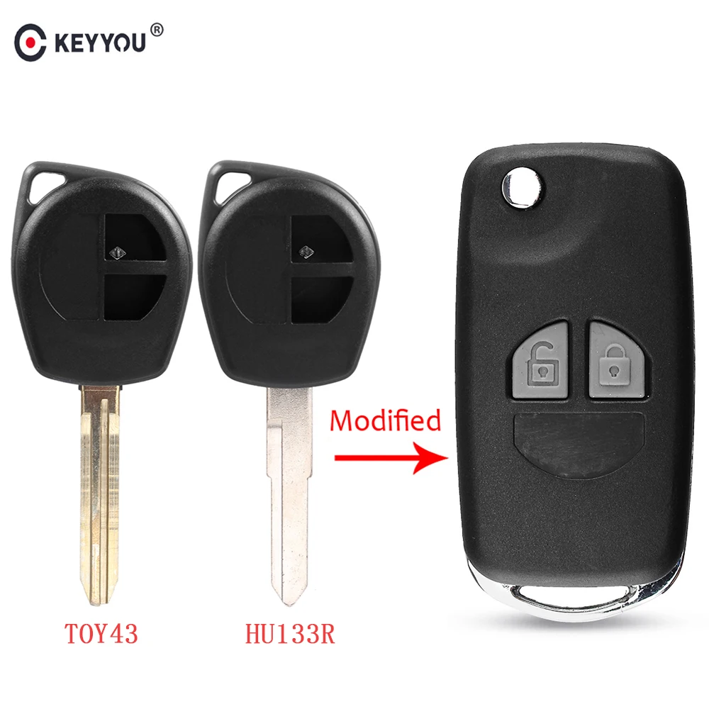 

KEYYOU 10 шт модифицированный складной флип-ключ чехол для дистанционного ключа от машины оболочки TOY43/HU87 лезвие для Suzuki SX4 Swift 2 кнопки с кнопкой ...
