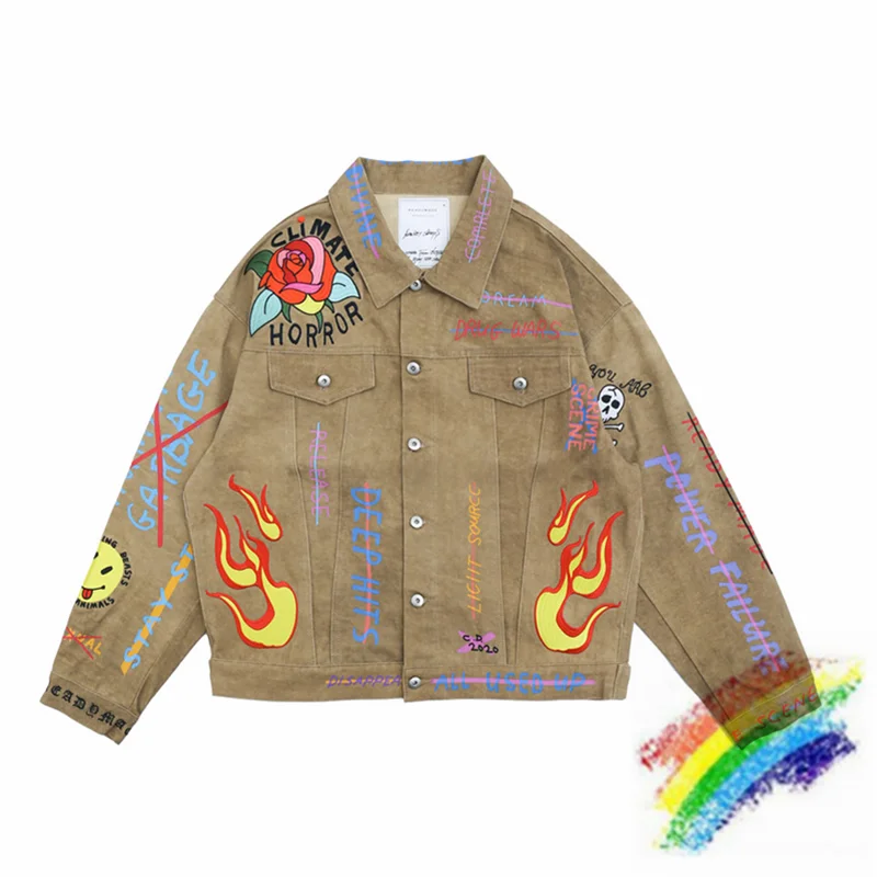 

Тяжелая ткань готовая джинсовая куртка для мужчин и женщин 1:1 высококачественные вышитые пламенем Ретро стирка куртки VTM пальто