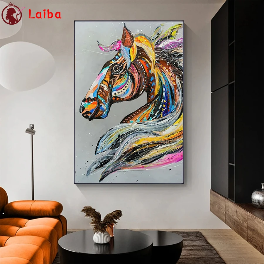 

Алмазная живопись «сделай сам», абстрактное животное, красочная лошадь, полноразмерная Алмазная вышивка, наборы для вышивки крестиком, мозаика, подарок ручной работы