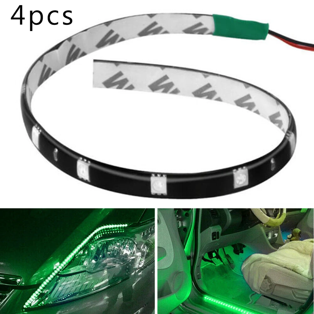 

4pcs Green 30cm 15SMD LED Motorcycle Waterproof Flexible Strip Light Car Flexible LED Light DC 12V For Outdoor And Indoor