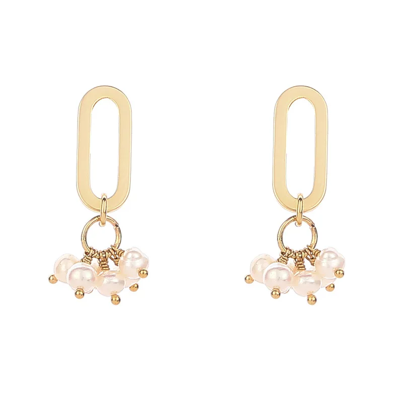 

Jewelry Boutique Women's Gift High Quality 18k Gold Plated Geometric Paper Clip Hand Twisted Natural Freshwater Pearl Earrings