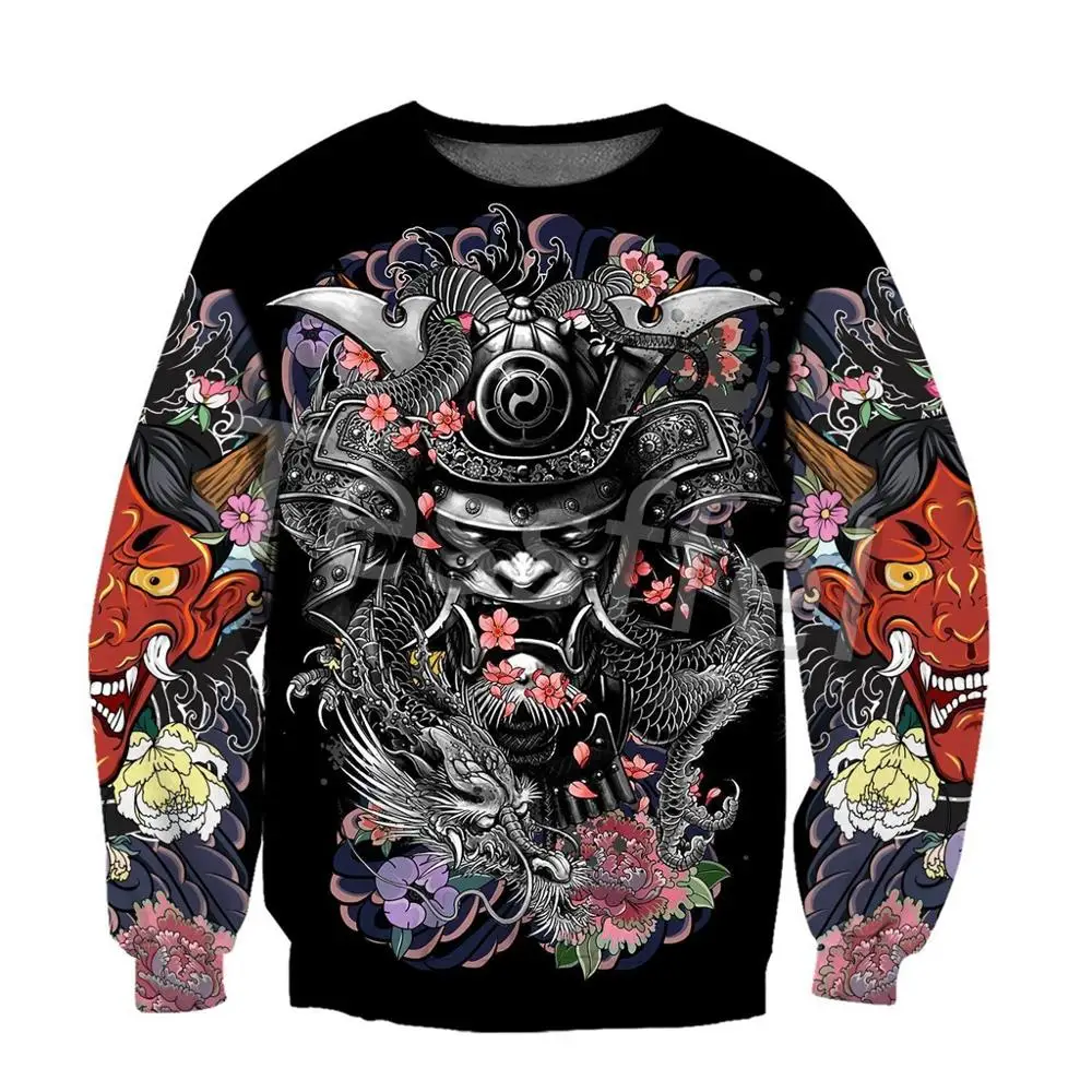 Новая мужская Толстовка tessвам с 3D-принтом японского самурая Татуировка Harajuku