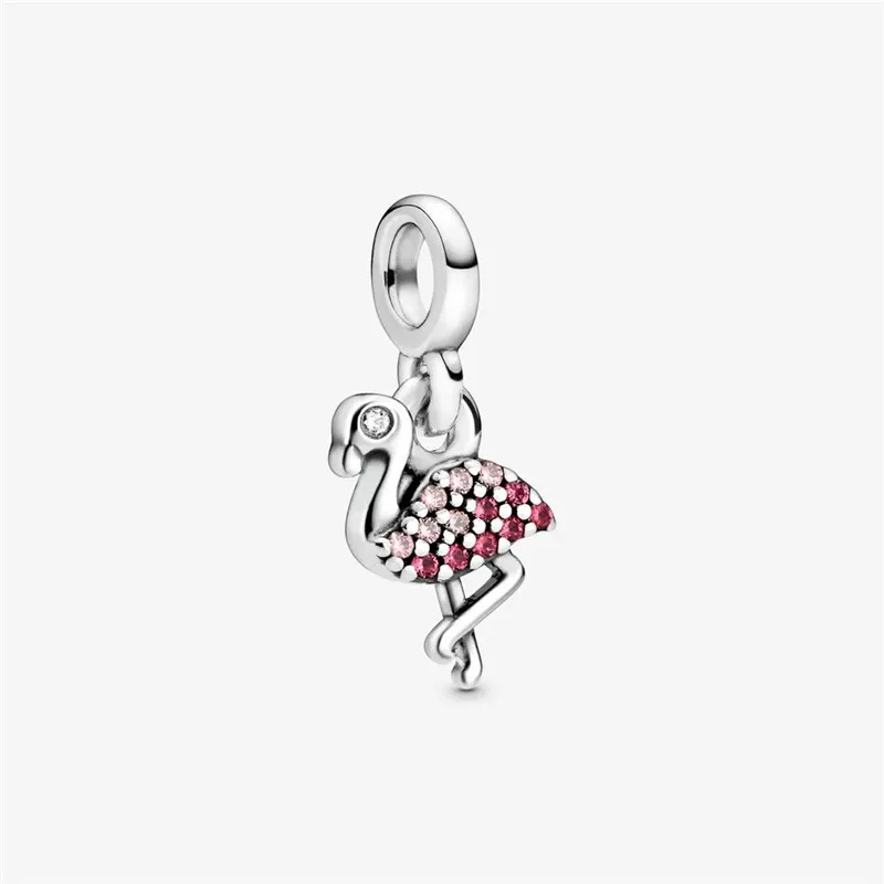 

Fit Original Pamura Me Bracelets 925 Sterling Silver My Pink Flamingo Dangle Charm Beads Fashion DIY Jewelry Gift