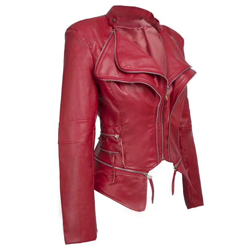Женская короткая куртка из ПУ кожи с длинным рукавом на молнии|Кожаные куртки| |