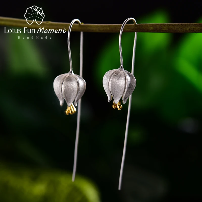 Женские серьги Вечная любовь Lotus Fun подвески из серебра 925 пробы с цветком