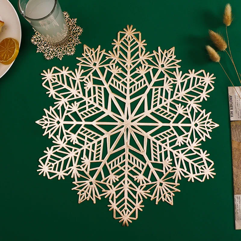 

Christmas Decor PVC Placemat for Dining Table Hollow Insulation Coaster Pad Snowflake Table Mat Navidad Xmas Kitchen Accessories
