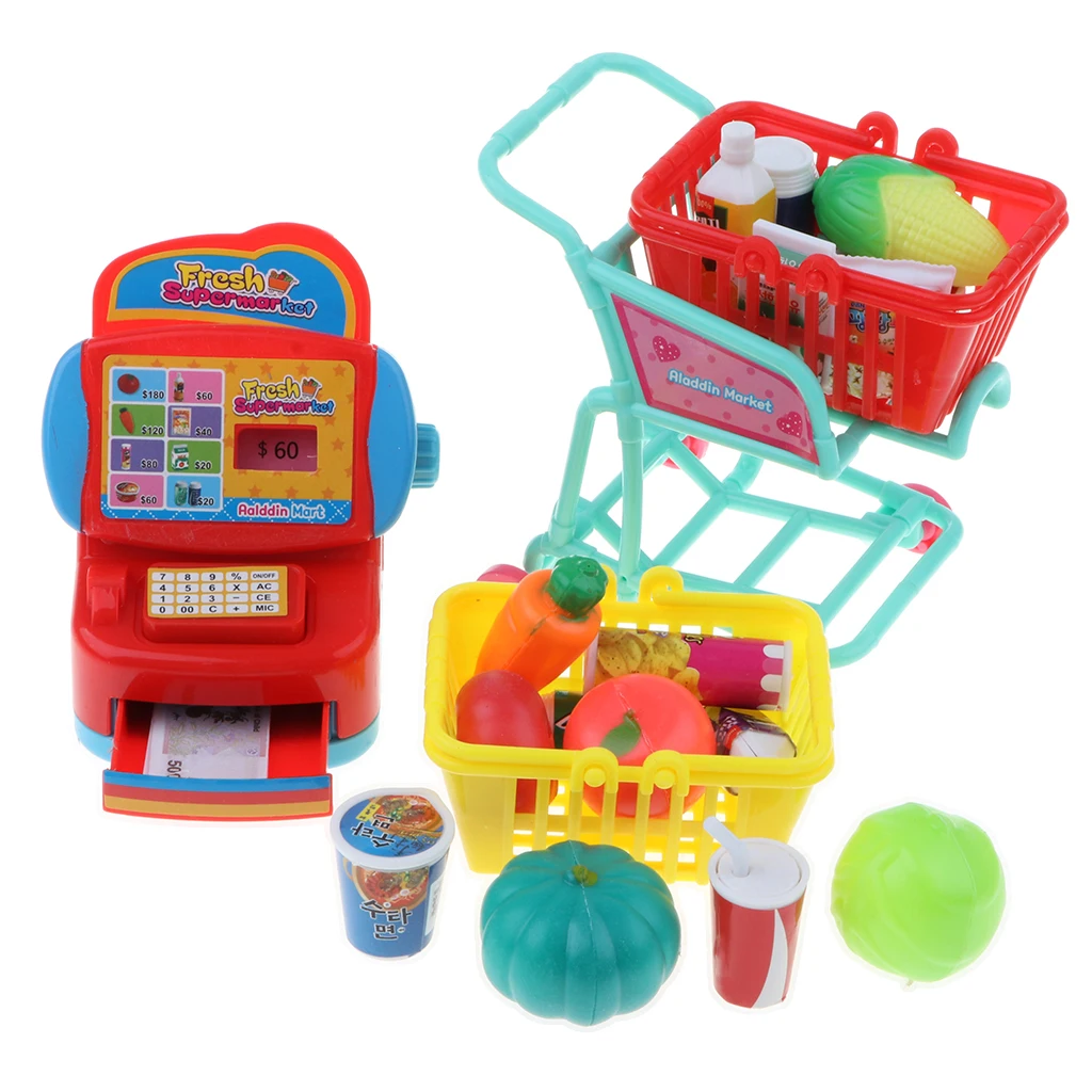 Игровой набор для супермаркета игровой кассового аппарата с тележкой и