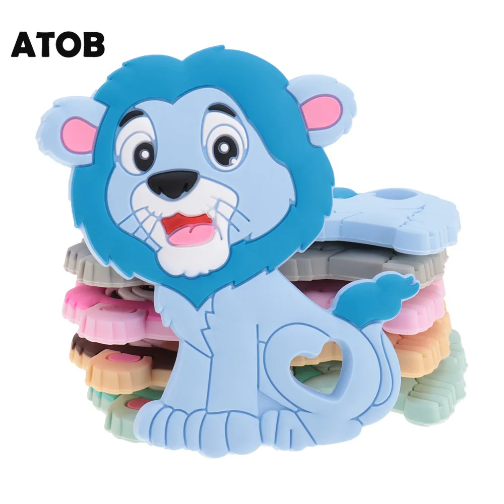 10 Uds. Le&oacute;n grado alimenticio silicona mordedores para beb&eacute;s silicona dentici&oacute;n COLLAR COLGANTE chupete productos para reci&eacute;n nacidos Bpa libre ATOB-0