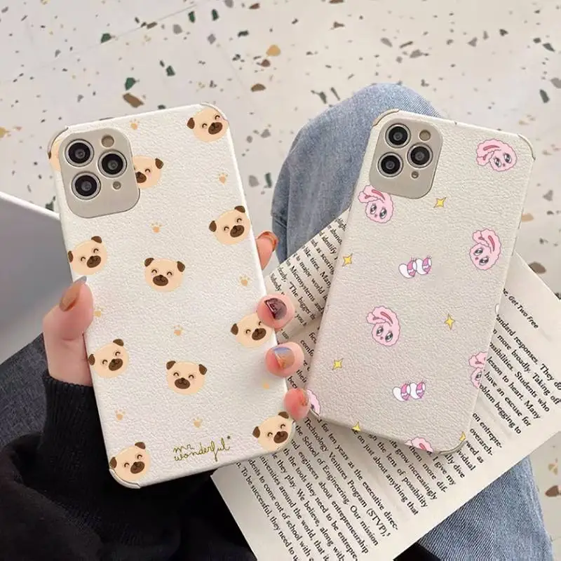

Cartoon animal dog rabbit Phone Case Lambskin Leather For iphone 12 11 8 7 6 XR X XS PLUS MINI PLUS PRO MAX Shockproof
