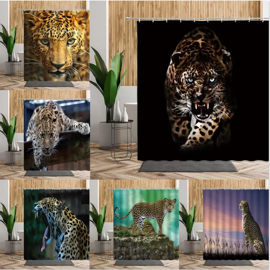 

Африканская дикая леопардовая фотография душевая занавеска набор Гепард Декор для ванной Современная индивидуальная комнатная Водонепро...