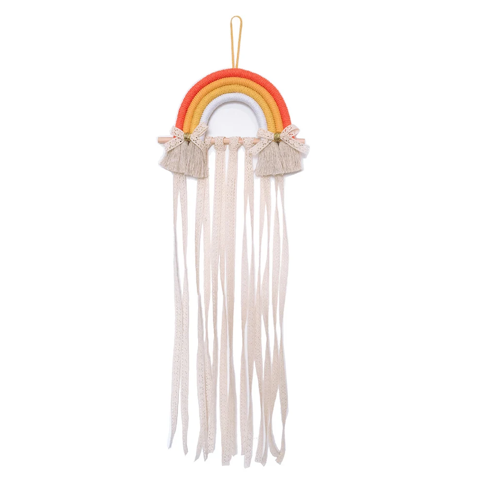 

Wooden Stick Cotton Rope Wall Hanging Rainbow Hair Clip Holder Women Baby Hair Bow Holder Organizer Girls Room Accessories