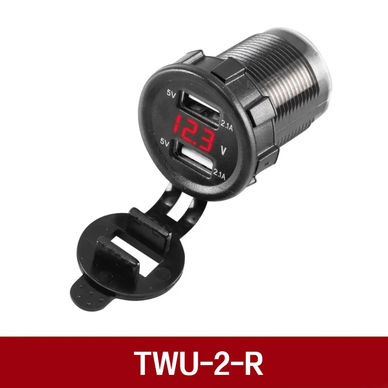 TWU-2-R 12-24V 4.2A универсальный автомобильный двойной USB разъем порт дисплей напряжения водонепроницаемый мотоциклетные адаптер зарядное устройство комплект Штекер кабель - Название цвета: TWU-2-R
