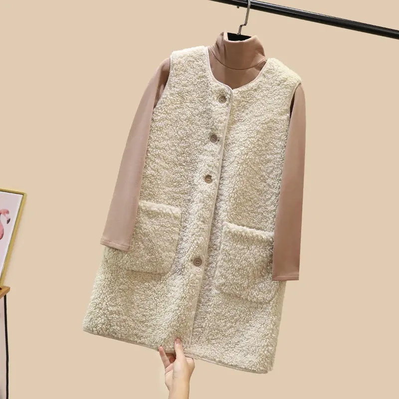 Beige Vangull Осенний жилет из искусственного меха, Женский Одноцветный однобортный длинный меховой жилет без рукавов, теплый светильник, повседневный меховой жилет, кардиган, пальто - Цвет: Beige