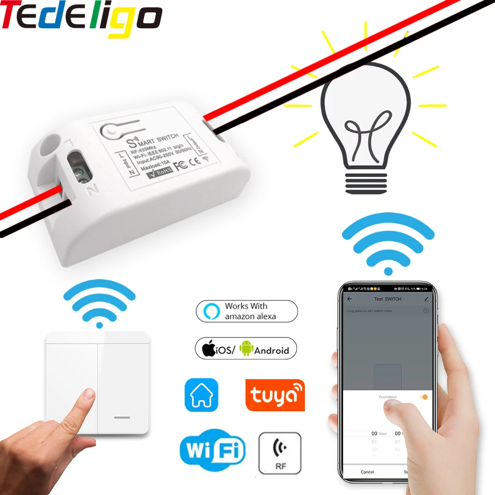 Tuya Smart Life переключатель Wi Fi приложение RF 433 МГц AC 110V 220V светильник контроллера