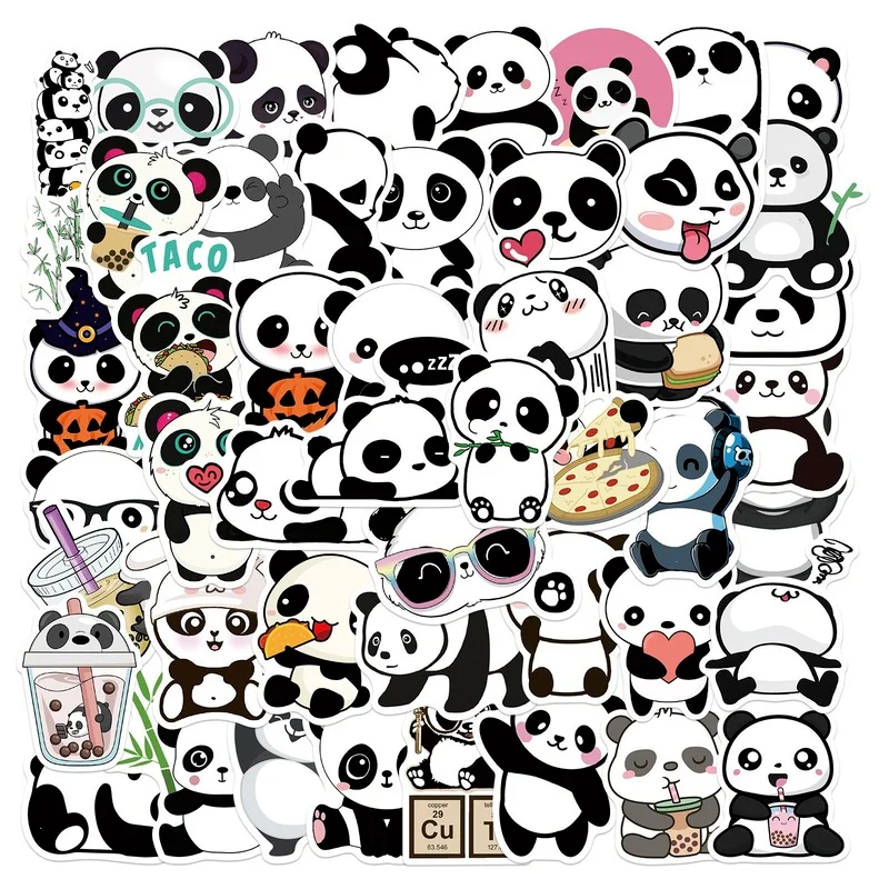 

10/50PCS Cute Panda Stickers Diy for Notebook Motorcycle Skateboard Computer Decal Cartoon Luggage PVC Animal Decal Stickers