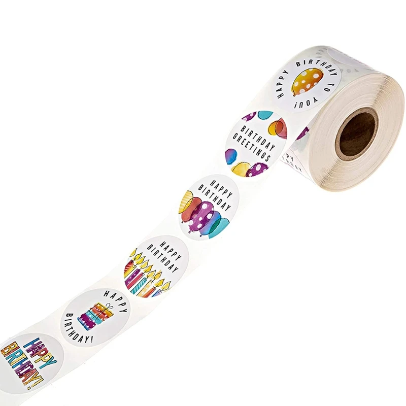 

C5AC 500pcs Happy Birthday Stickers Greetings Round Seal Label for Party Gift Package