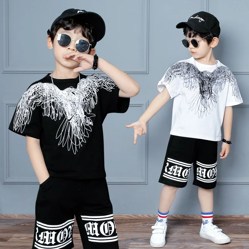 

New 2 Pieces Suit Kids Teenage Boys Clothing Sets Hip-hop Dancing Sports Tracksuits Cotton T-shirt + Shorts Boys Summer Outfits