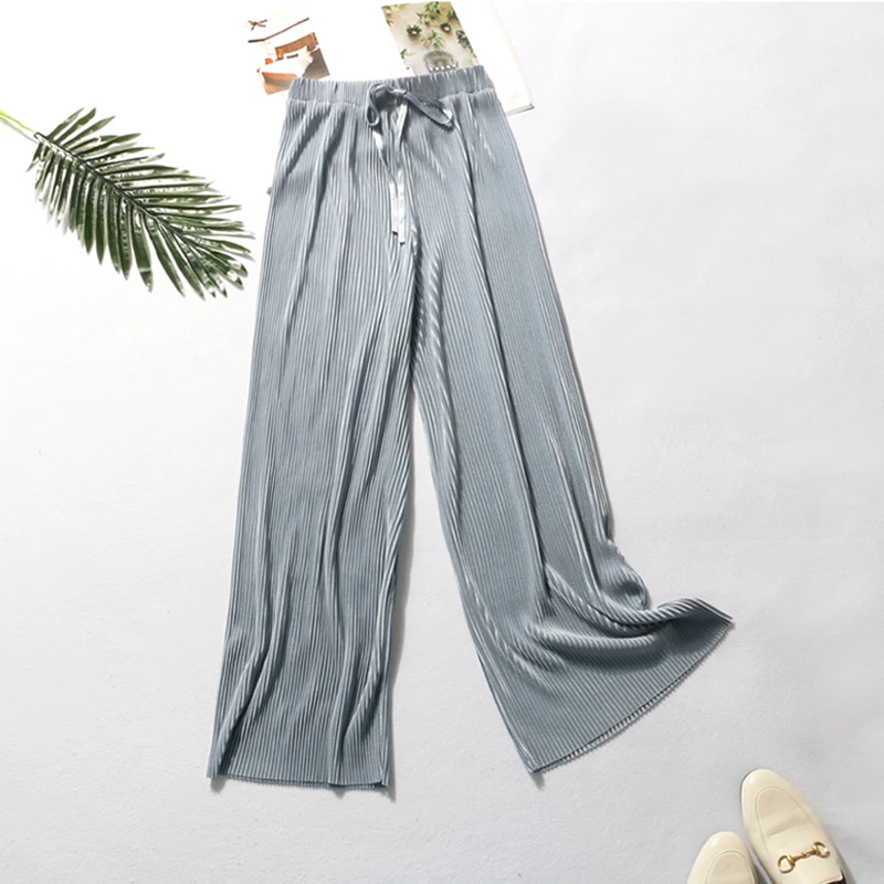 

Summer Wide Leg Pants For Women Casual Elastic High Waist 2020 New Fashion Loose Long Pants Pleated Pant Trousers Femme