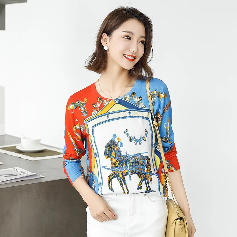 Женский вязаный пуловер с длинным рукавом круглым вырезом | Женская одежда