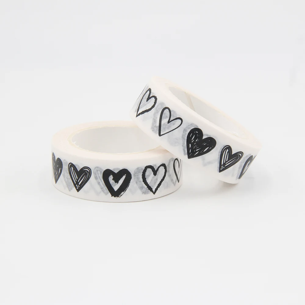 

High quality 1PC Black and White Heart Washi Tape DIY Decor Scrapbooking Planner Adhesive Masking Tape School Supplies