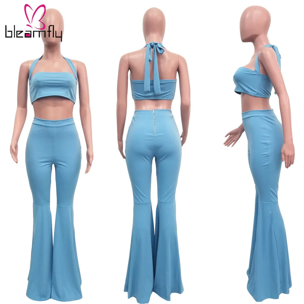 Новый женский короткий укороченный топ с бретельками на шее широкие брюки костюм