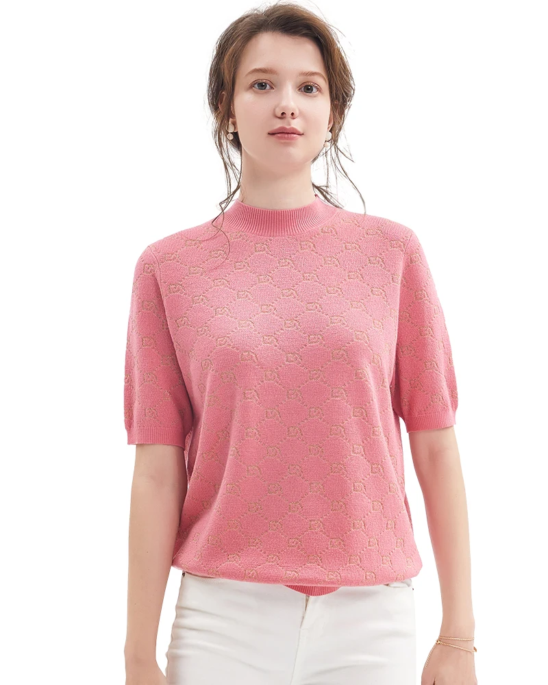 

Zhili Women's Mock Neck Half Sleeve Breathable Ribbed Knit Tee T-Shirts