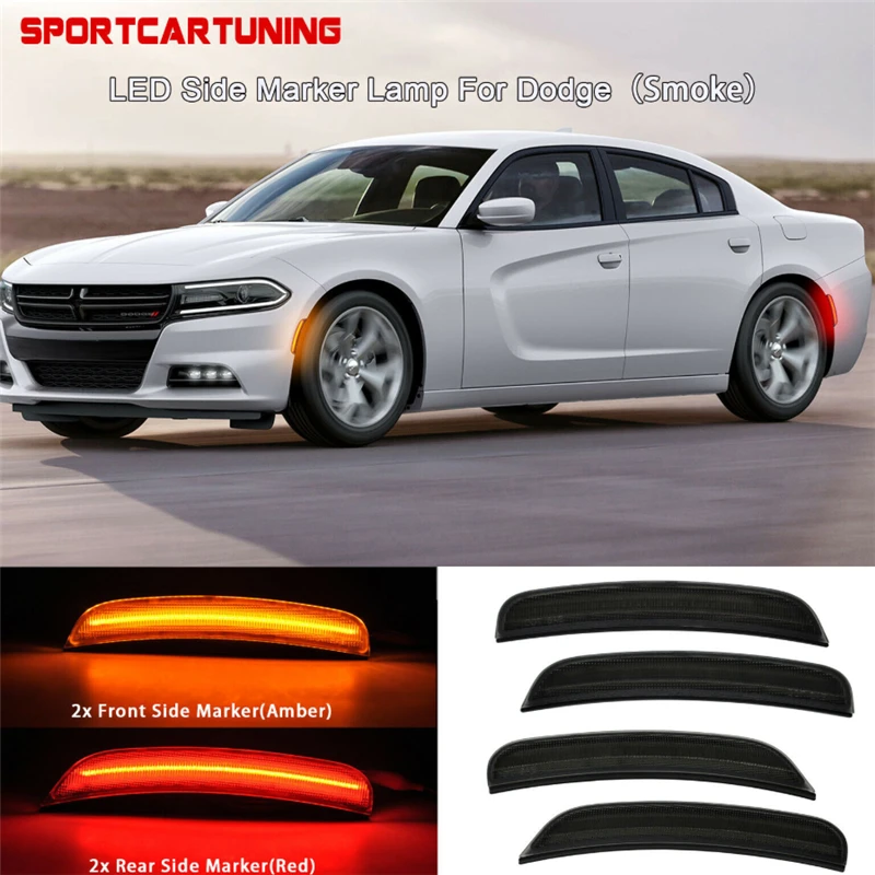 

4 Pcs LED Side Marker Lights For DODGE CHARGER War Horse 2015-2019 Clearance Light Smoked Lens Waterproof #68214126AA 68214404AA