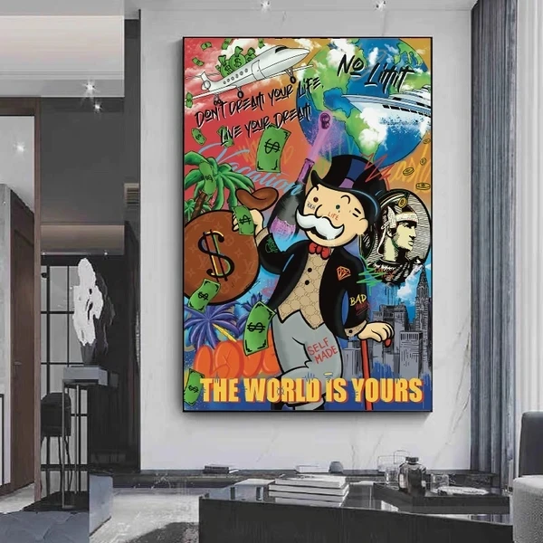 

Graffiti Alec Monopoly Rich Money Cash Man Canvas Painting Wall Art Posters and Prints Art Wall Pictures Home Decor Cuadros