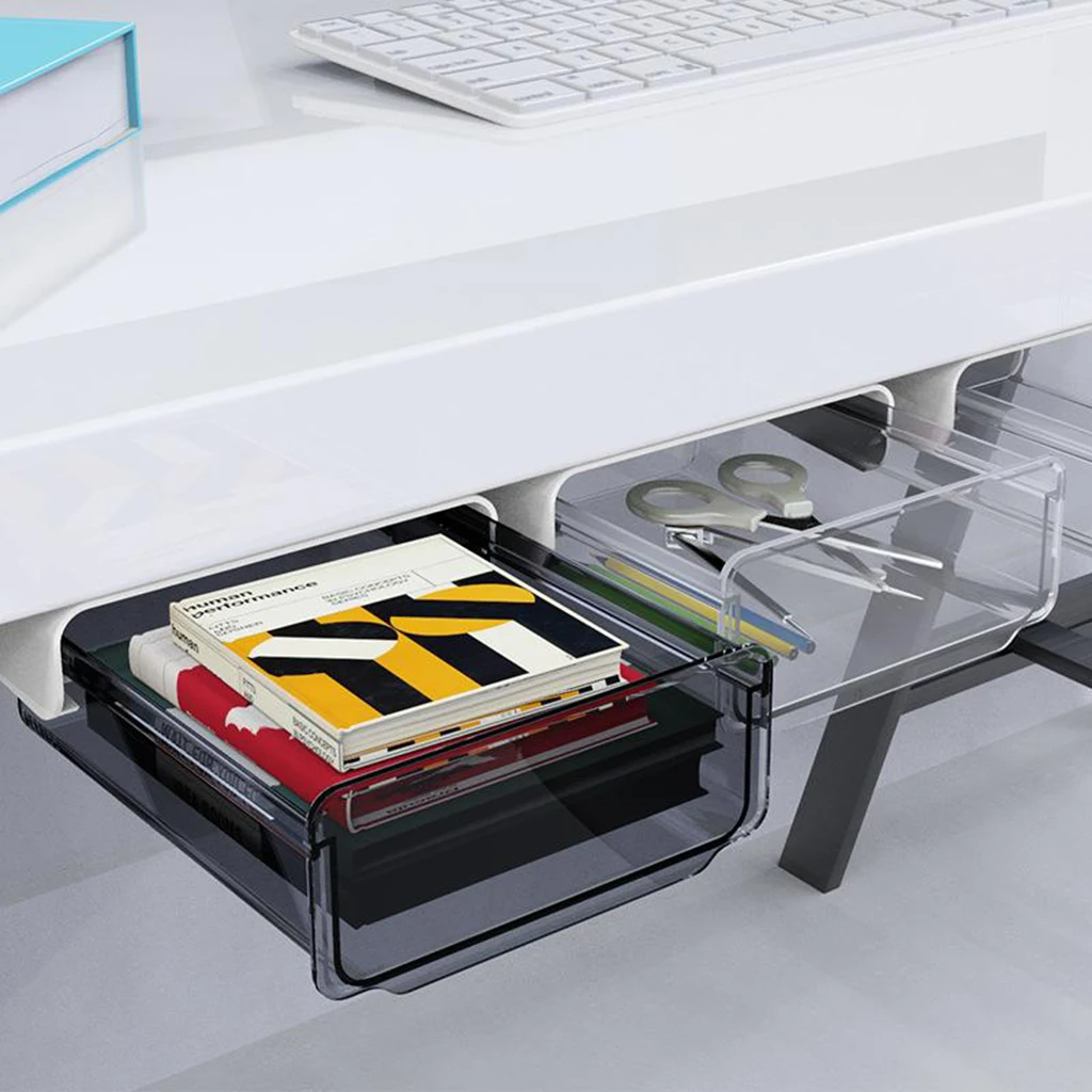 

Under Desk Drawer Hidden Storage Box Makeup Organizer Pen Holder