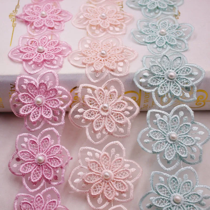 1 ярд/партия кружевная лента с цветочным жемчугом и вышивкой отделка бисером