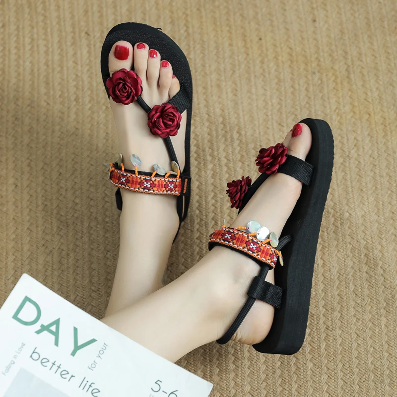 

Outside Sandals 2021 Women's Suit Female Beige Ladies Shoes Summer All-Match Med Clear Heels New Flat Black Fashion Girls Beach