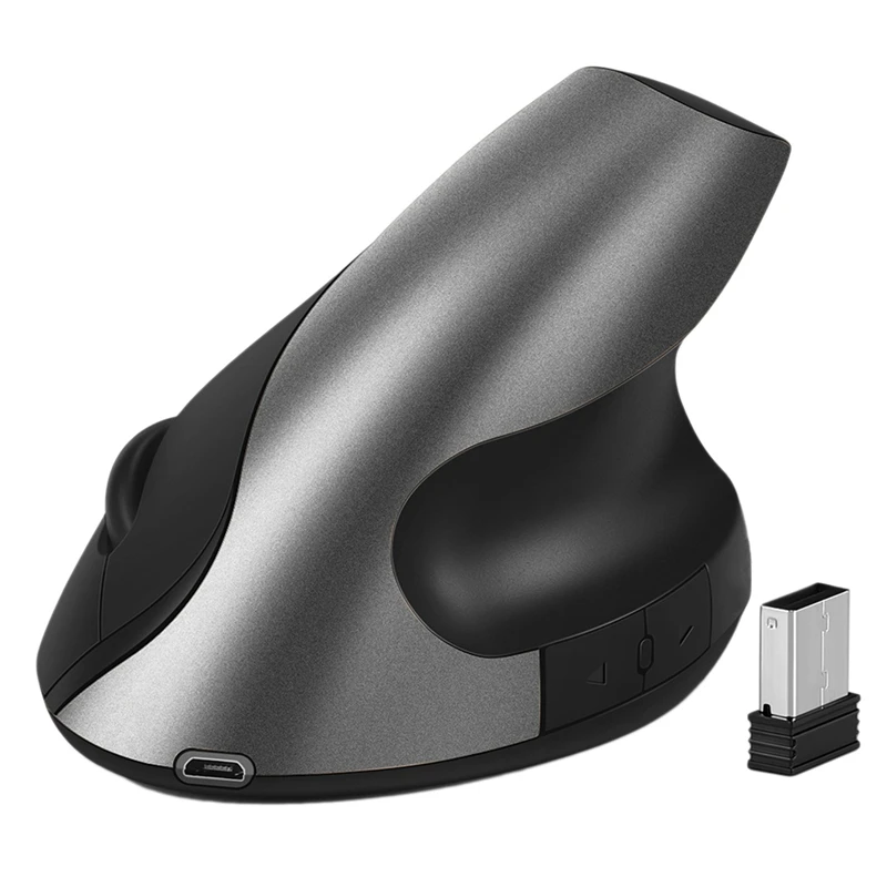 

2Pcs Rechargeable Wireless Vertical Mouse 2.4G High Precision Ergonomic Optical Mouse 3 Adjustable Dpi - Black & Gray