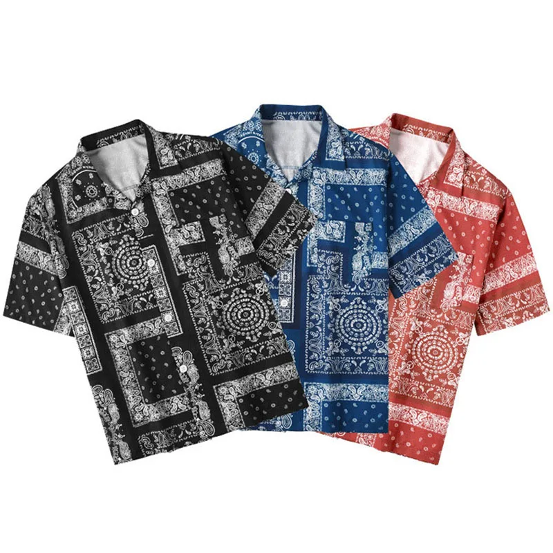 

2021 Summer Print Short Sleeve Shirt Men Beach Fashion Hawaii Loose Casual Shirts Street All Match Male Clothing 3 Colors