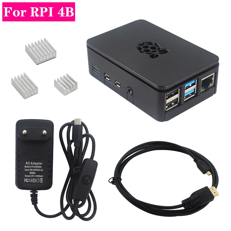 Raspberry Pi 4 Модель B Чехол черный ABS чехол пластиковый корпус с алюминиевым радиатором блок питания для Raspberry Pi 4 4B