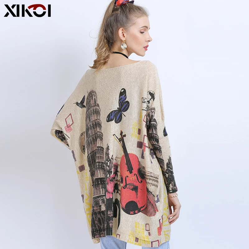 XIKOI Winter Oversized Sweater For Women Warm Long Pullover Dresses Fashion Butterfly Print Jumper Knitted Sweaters Pull Femme | Женская