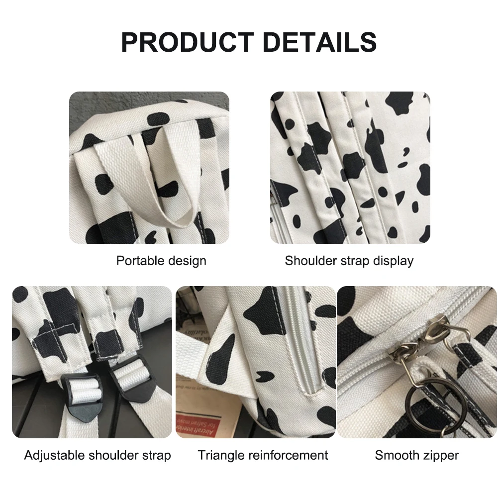 

Adjustable Strap Zipper Fashion Travel Rucksack Milk Cow Printing For School Cute Casual Gift Women Backpack Teenager Canvas