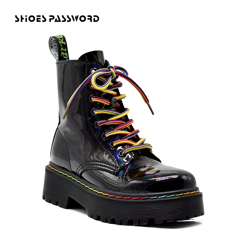 Ботинки женские на шнуровке короткие ботильоны толстой подошве Модные Цветные