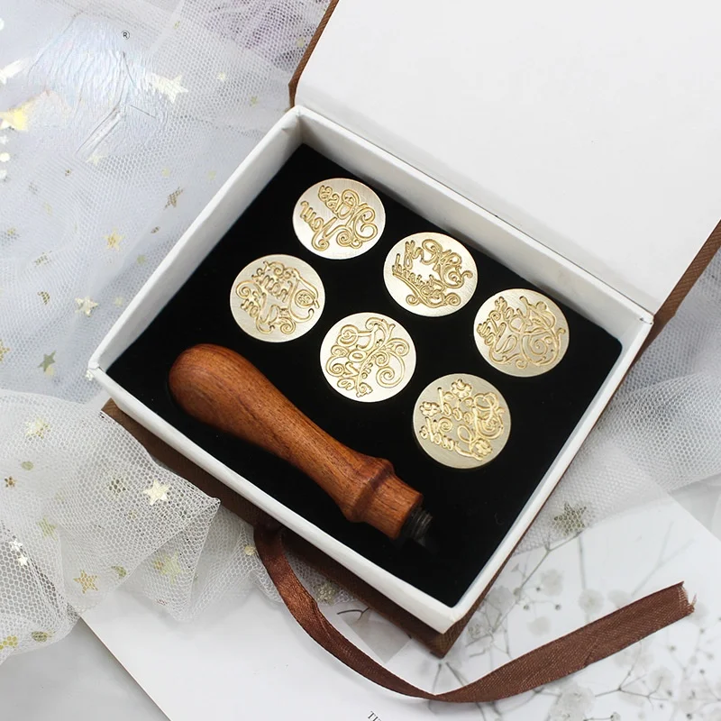 

6 Blessings Fire Lacquer Seal Set Copper Head Holiday Gift Box Carving Creative Gift Seal Fire Lacquer Seal Head