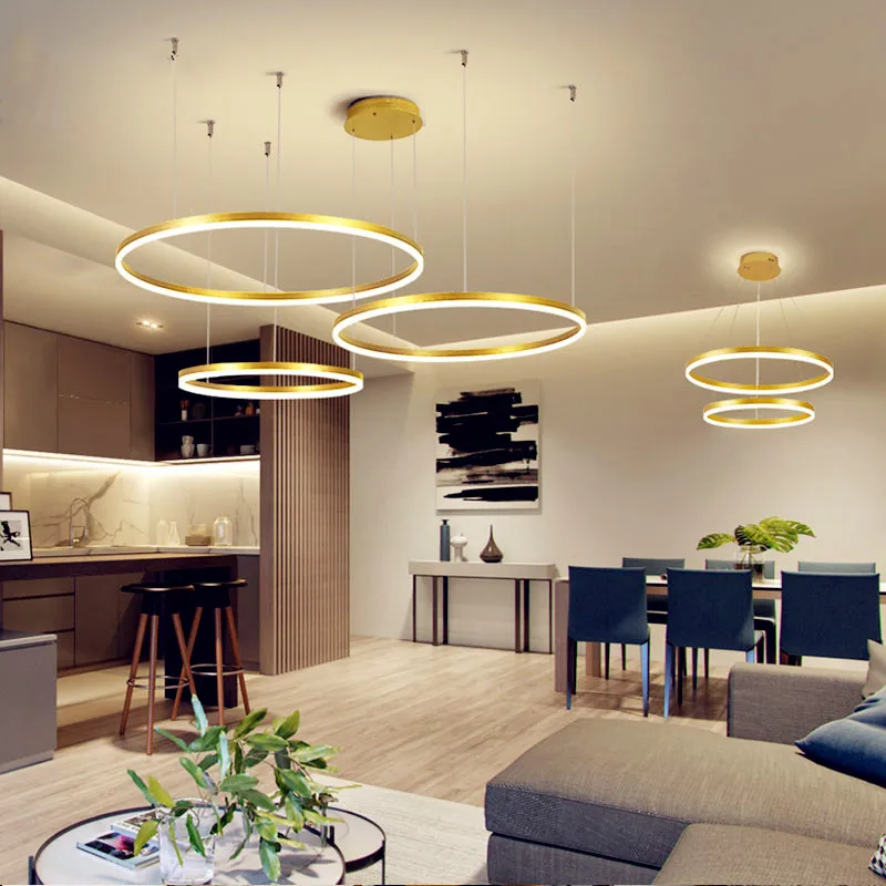 

Circle Rings Acrylic LED Pendant Lights Aluminum Body 60CM 80CM 100CM Luminaria Pendant Lamps For Foyer Bedroom Living Room