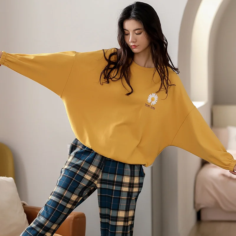 

Winter For Women Loose Oversized Cotton Women's Pajamas Simple Blue Letter Pattern Nightwear Thicken Keep Warm Sleepwear