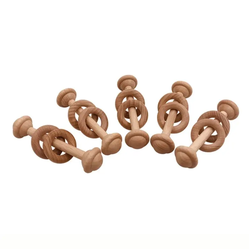 

1PC Baby Teether Toys Beech Wooden Rattle Wood Teething Rodent Ring Musical Chew