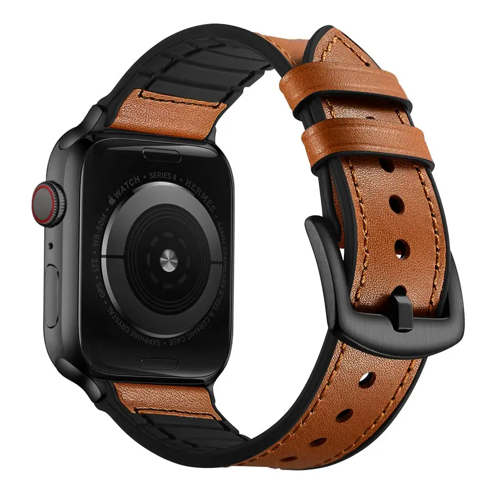 Ремешок силиконовый и кожаный для Apple watch band 44 мм 40 42 38 браслет series 5 4 3 мм|Ремешки