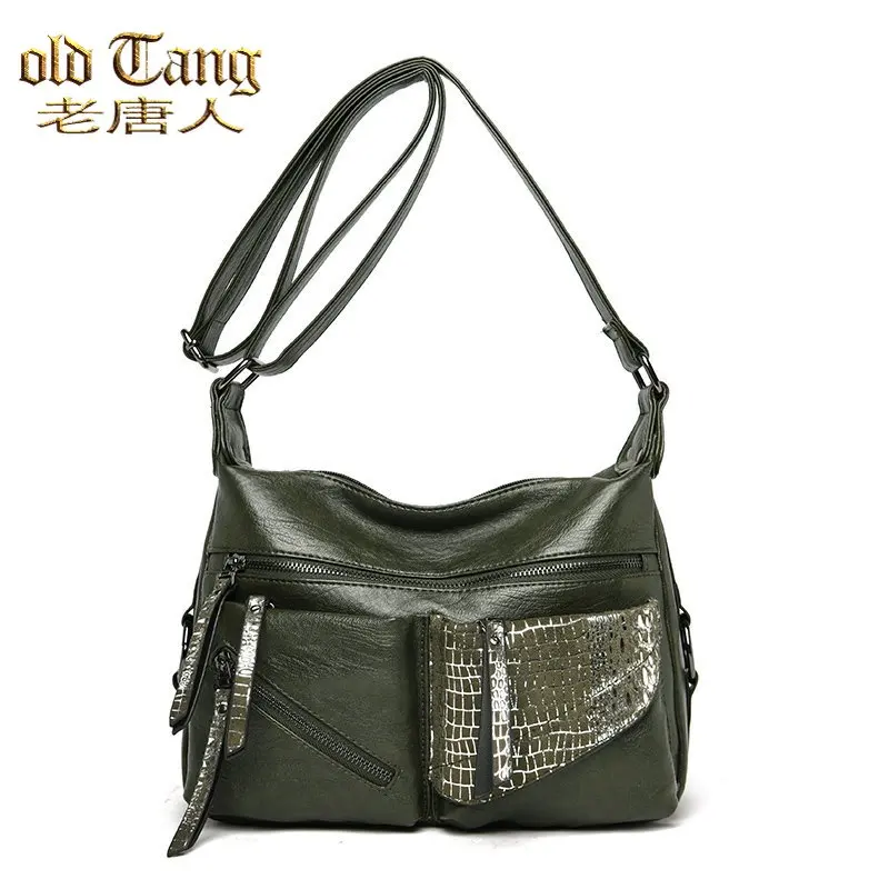 Однотонные повседневные сумки через плечо из искусственной кожи с несколькими