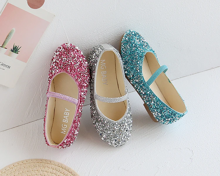 Spring Summer Girls Shoes Bling Princess Shoes For Big Girl Silver Wedding Shoes Elastic Mary Janes Kids Flats Child Shoes Lady enlarge