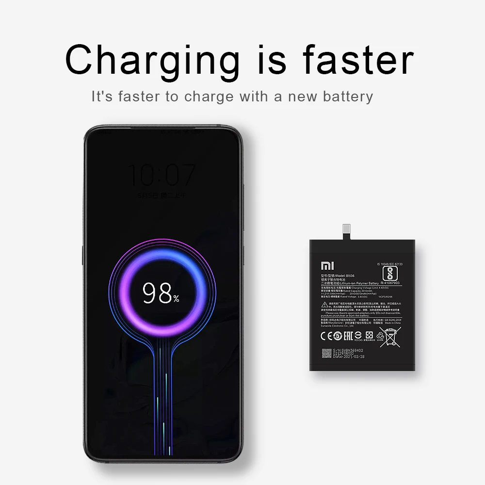 Оригинальный аккумулятор Xiaomi BN36 для Mi6X Mi 6X MiA2 A2 2910 мАч телефона с инструментами |