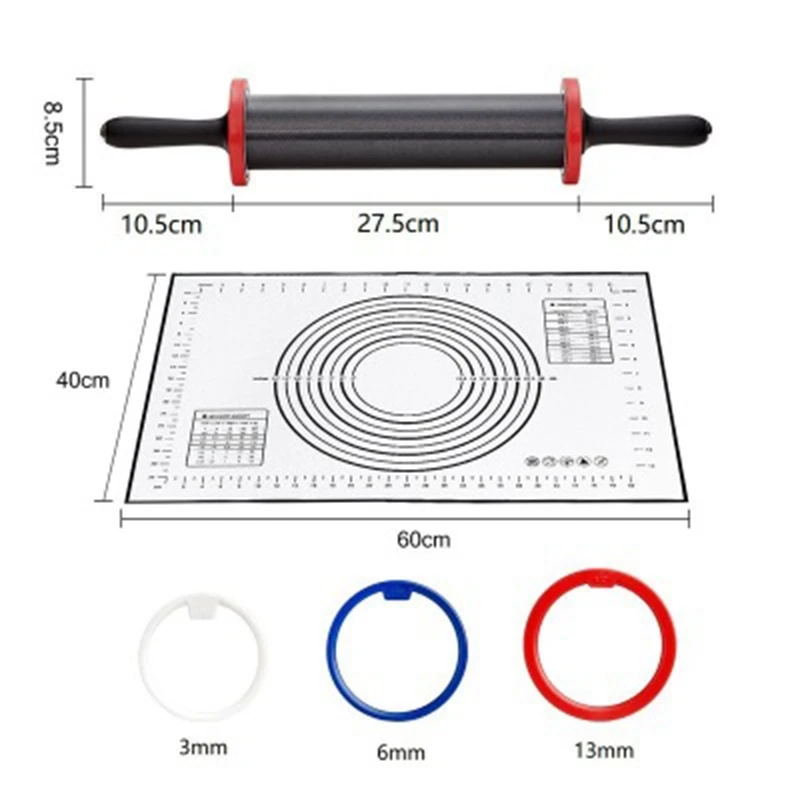 

Professional Non-Stick Rolling Pin with Thickness Discs, One Size, with A Mat
