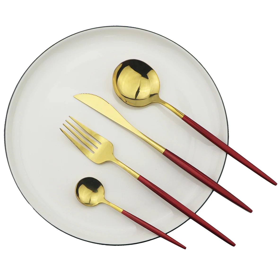 Набор кухонных столовых приборов из красного золота набор блестящих красочных