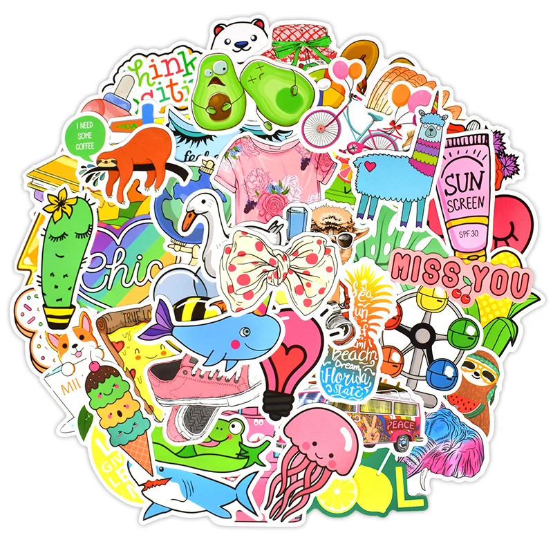 

50Pcs Cute Cartoon Stickers Kawaii Vsco Girl Animal Waterproof Decal Sticker Gifts for Teens Diy to Laptop Suitcase Guitar Fridg